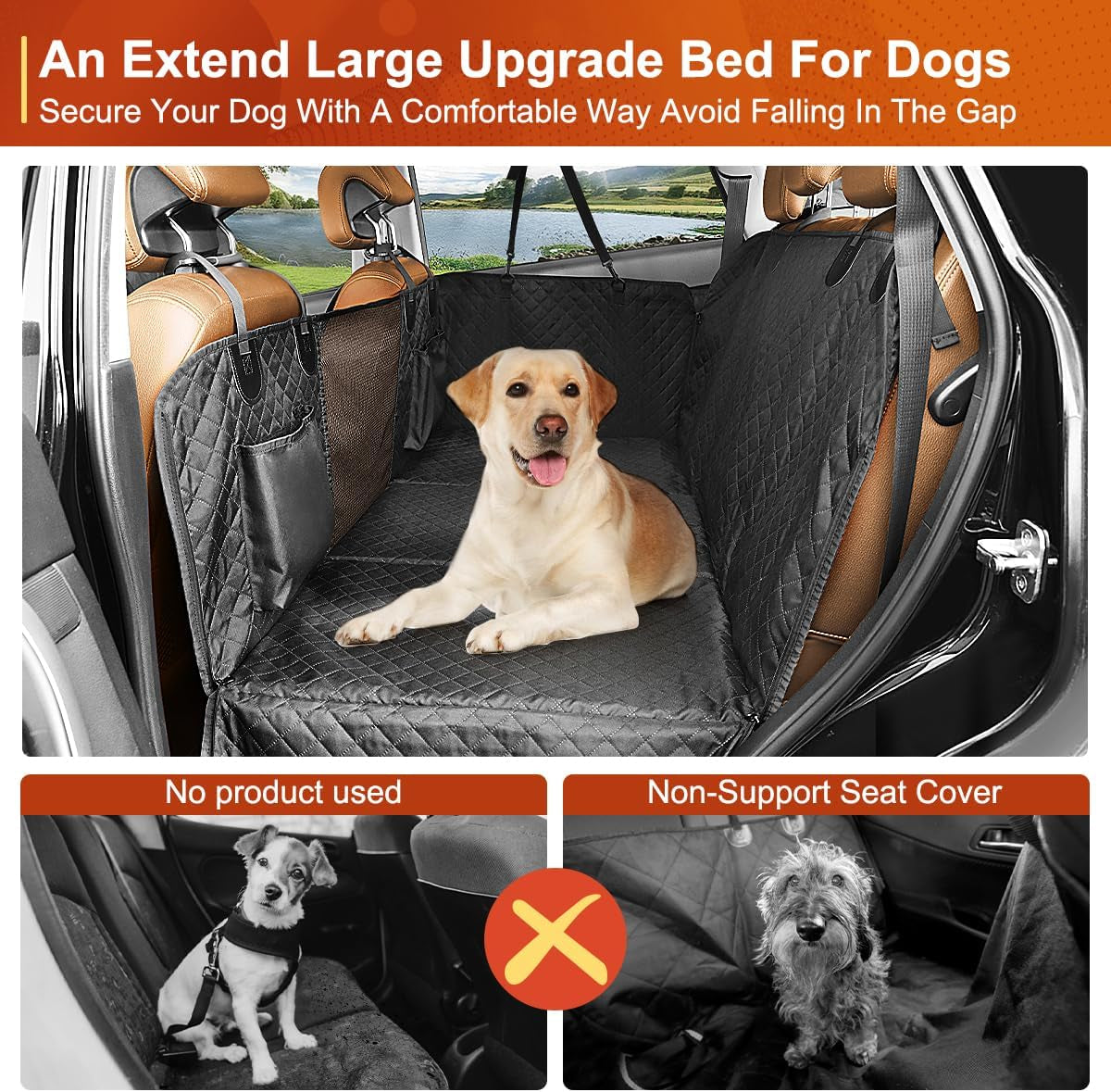 Premium Dog Car Seat Cover and Hammock for Backseat Protection in Cars, Trucks, and SUVs with Hard Bottom Design
