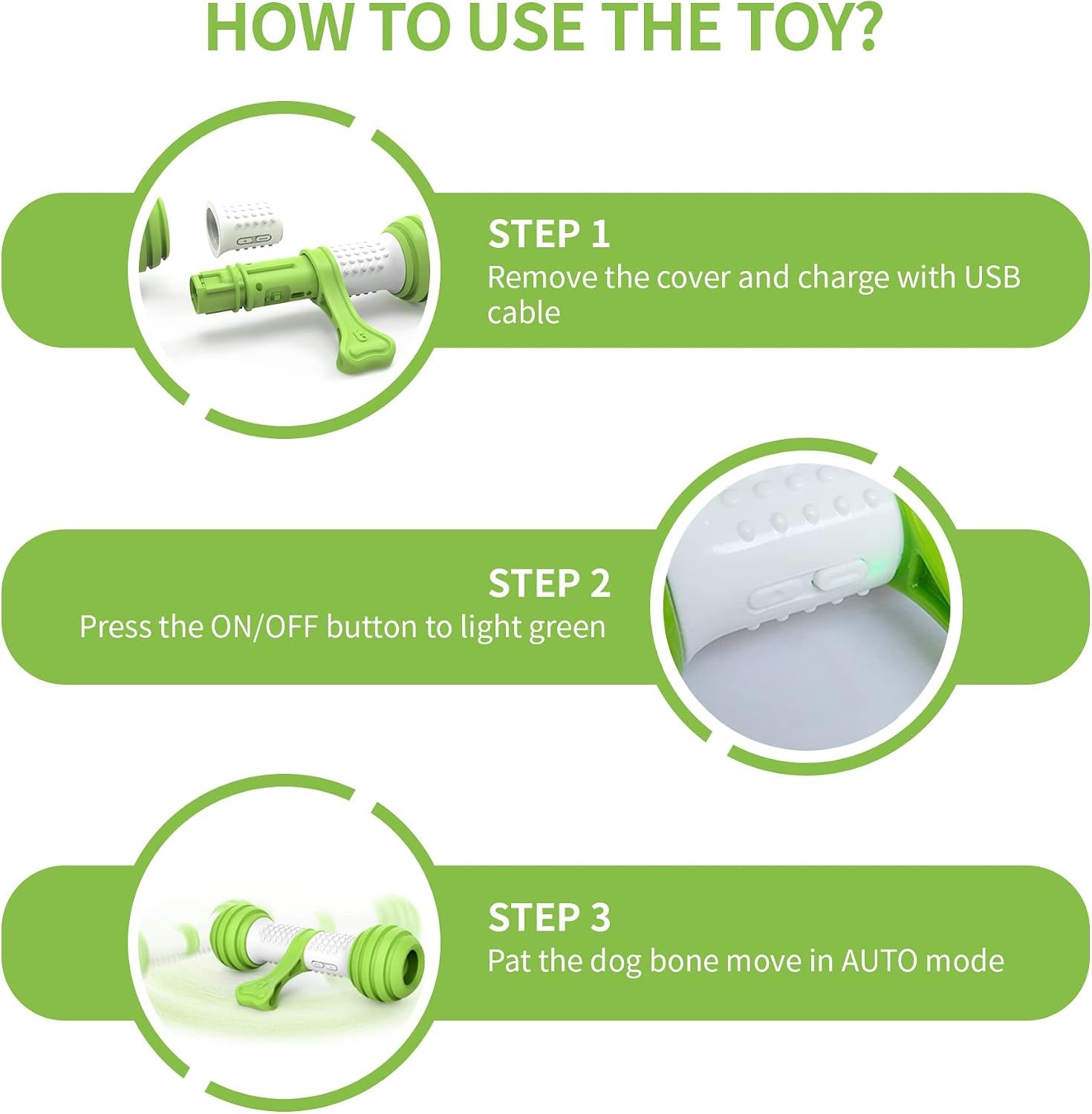 Interactive Dog Toys, Motion Activated Electronic Dog Toy Interactive Dog Bone Toys for Medium Large Dogs, USB Rechargeable Automatic Dog Toy for Boredom and Stimulating (Green)