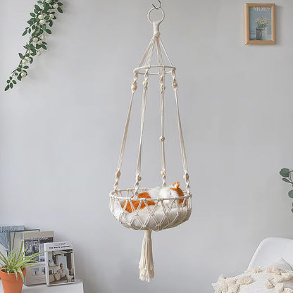 Handwoven Bohemian Macrame Cat Hammock Swing Bed for Home and Bedroom Wall Decoration